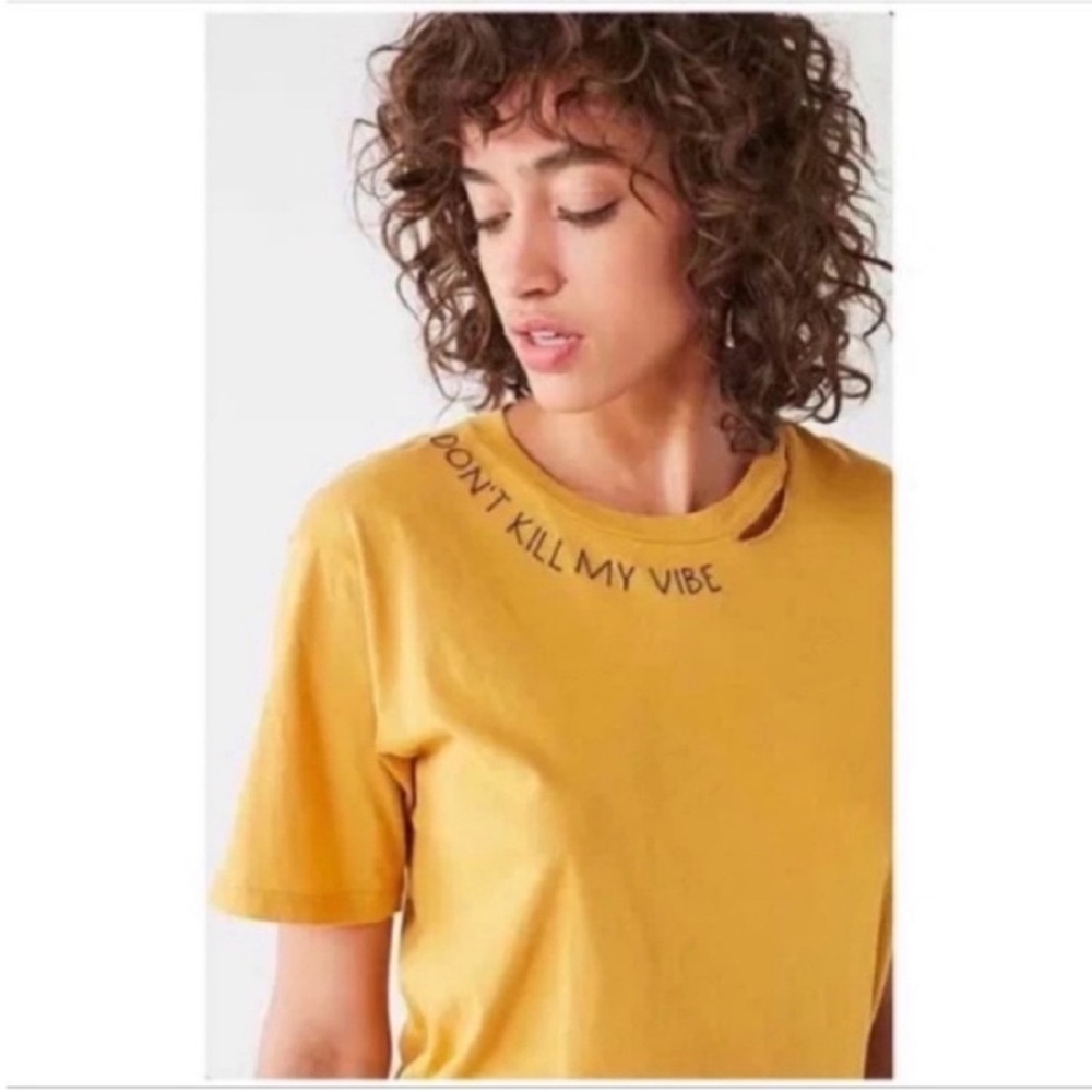 Project Social T Urban Outfitters t-shirt yellow mustard Vibe distressed